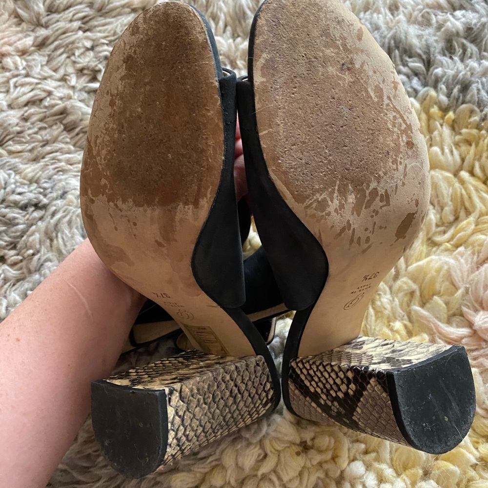 M.Gemi Leather Python Snake Print Block Heel Sand… - image 4